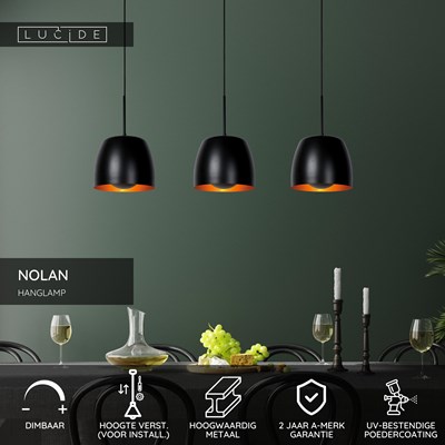 Lucide NOLAN - Hanglamp - 3xE27 - Zwart